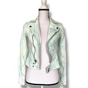 Vintage Y2k Mudd Patterned Moto-Style Jacket SZ XS White Stretch Denim Rocker